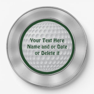 Personalized Golf Paper Plates with Silver, Green