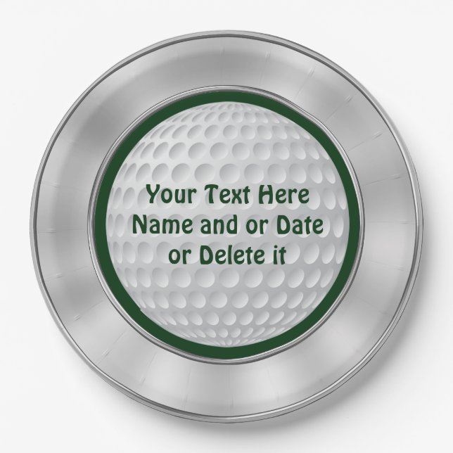 Personalized Golf Paper Plates with Silver, Green (Front)