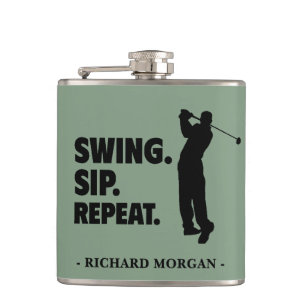 Personalized Golf Swing Sip Repeat Hip Flask