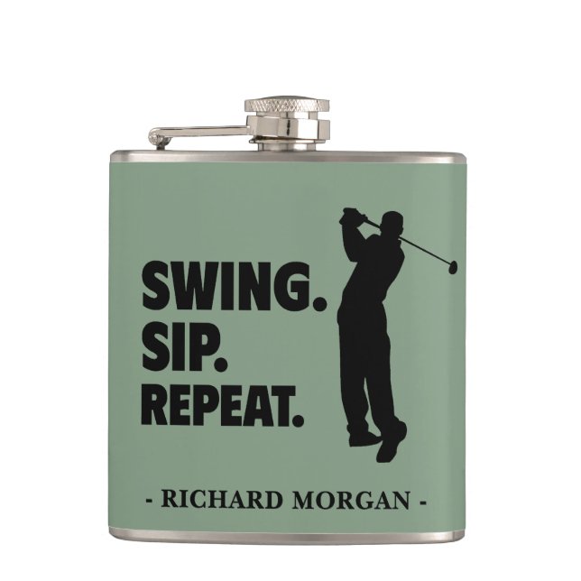Personalized Golf Swing Sip Repeat Hip Flask (Front)