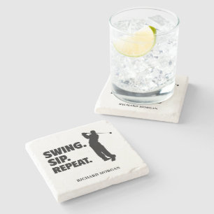 Personalized Golf Swing Sip Repeat Stone Coaster