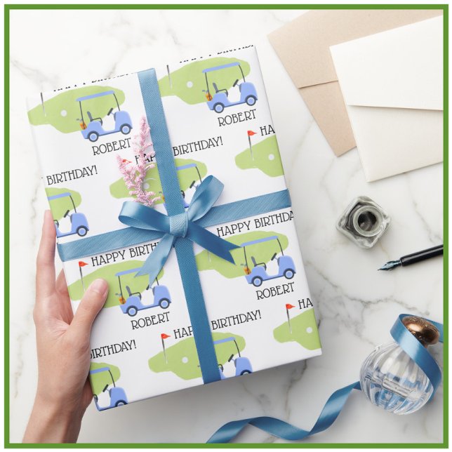 Personalized Golf Themed Name Birthday Wrapping Paper (Creator Uploaded)