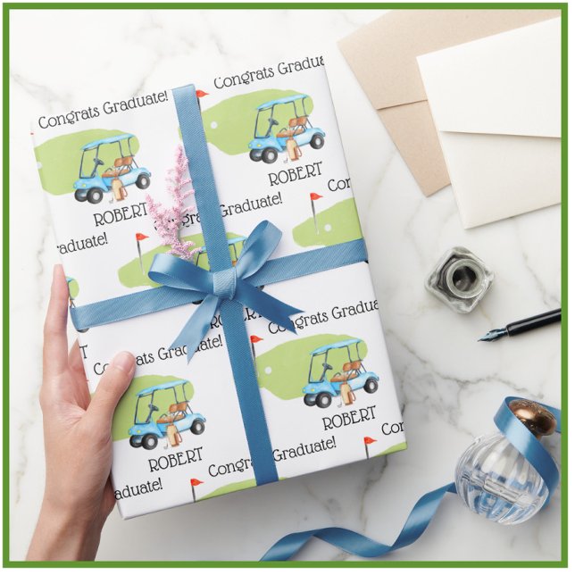 Personalized Golf Themed Name Graduation Wrapping Paper (Creator Uploaded)