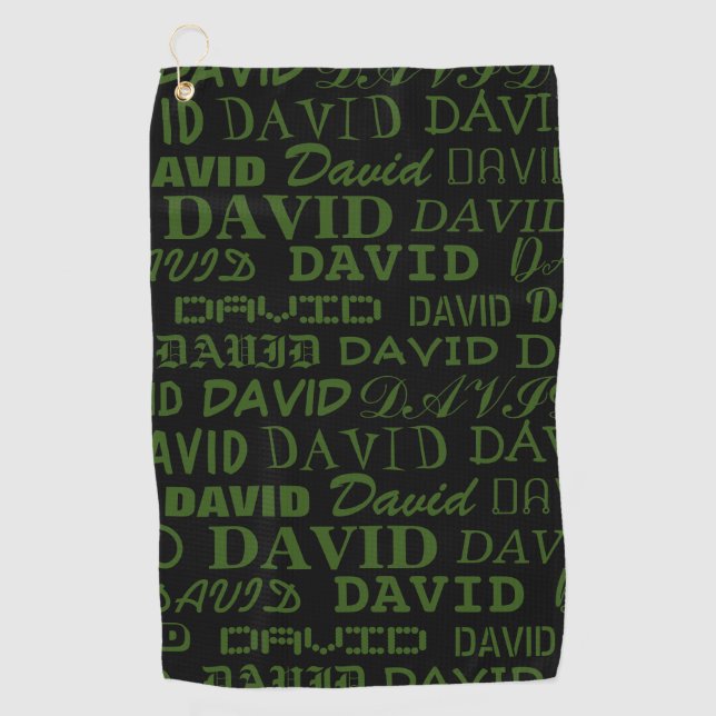 Personalized golf towel gift with cool name print (Front)