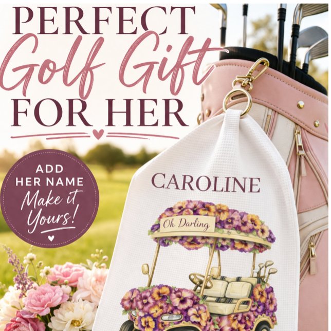 Personalized Golf Towel | Pink Floral Golf Gift (Personalised Floral Golf Towel Gift for Her)