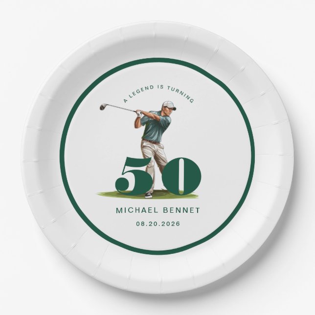 Personalized Golfer 50th Birthday Paper Plate (Front)
