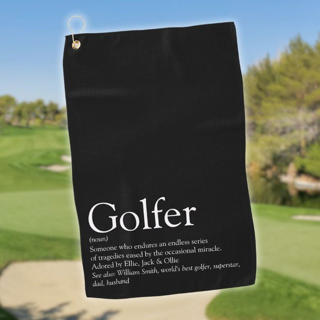 Personalized Golfer Definition Black and White Golf Towel (Personalized Golfer Definition Black and White Golf Towel)