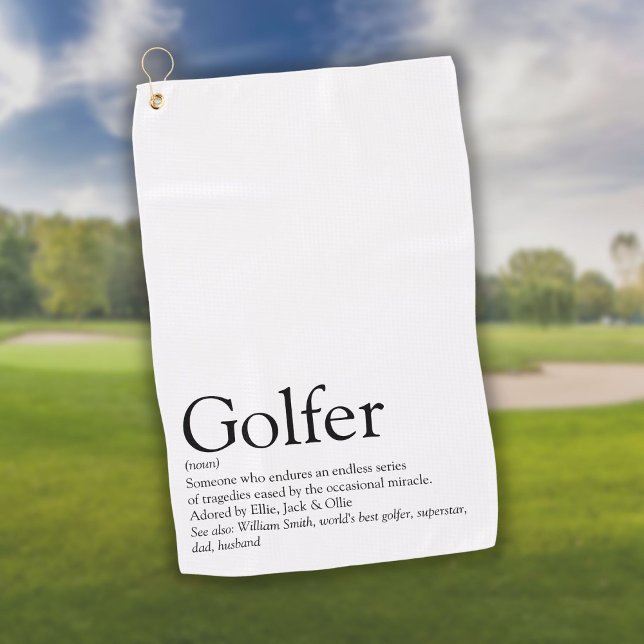 Personalized Golfer Definition Black and White Golf Towel (Personalized Golfer Definition Black and White Golf Towel)