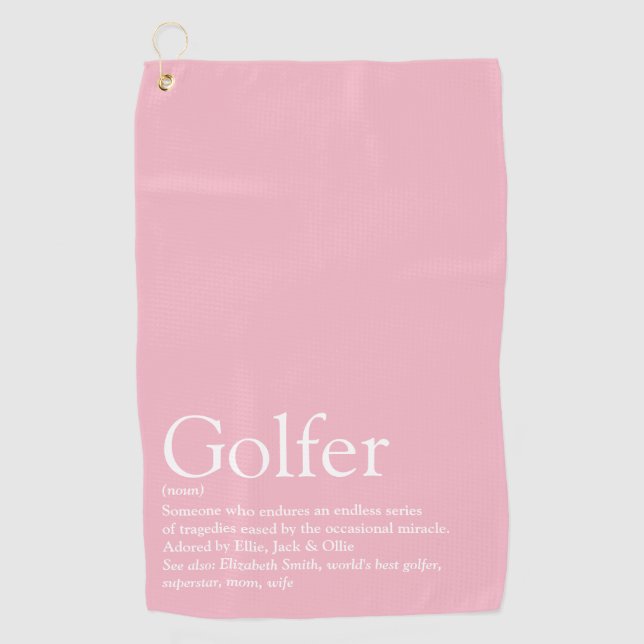 Personalized Golfer Definition Pink Golf Towel (Front)