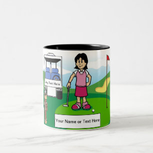 Personalized Golfer - Female Cartoon Two-Tone Coffee Mug
