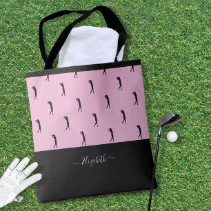 Personalized Golfer Modern Silhouette Pink Black Tote Bag