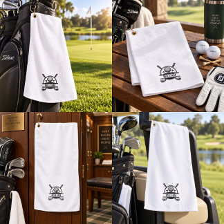 Personalized Golfer Name Monogram White Golf Towel