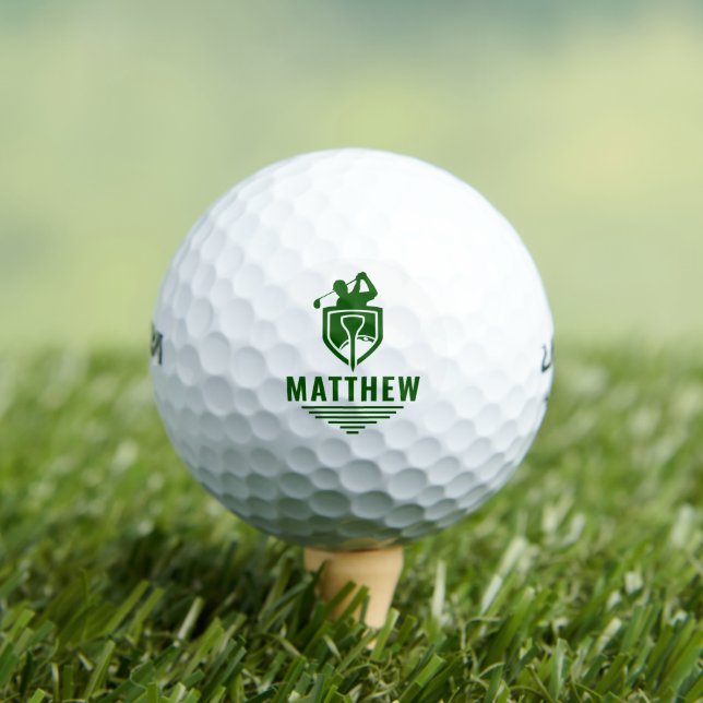 Personalized Golfer Name Template Modern Green Golf Balls (Insitu Tee)
