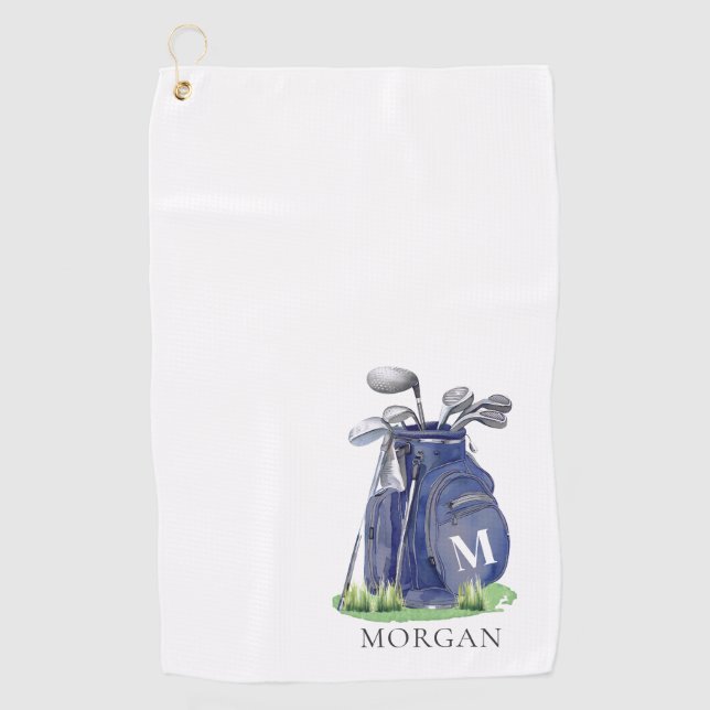 Personalized Golfer Navy Blue Monogram Golf Towel (Front)