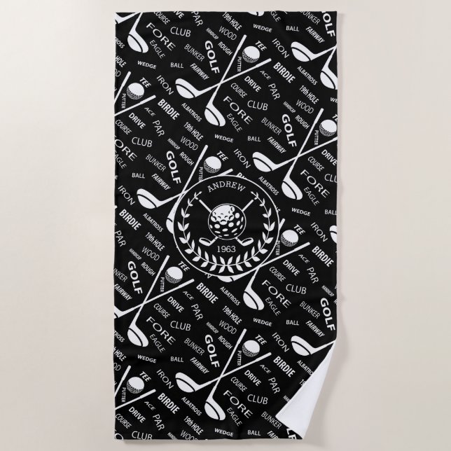 Personalized golfer stylish golf logo beach towel (Front)