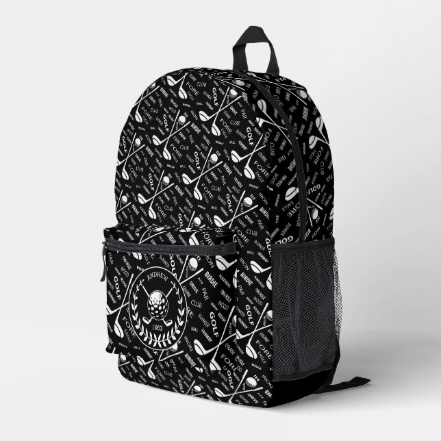 Personalized golfer stylish golf logo printed backpack (Back Corner Right)