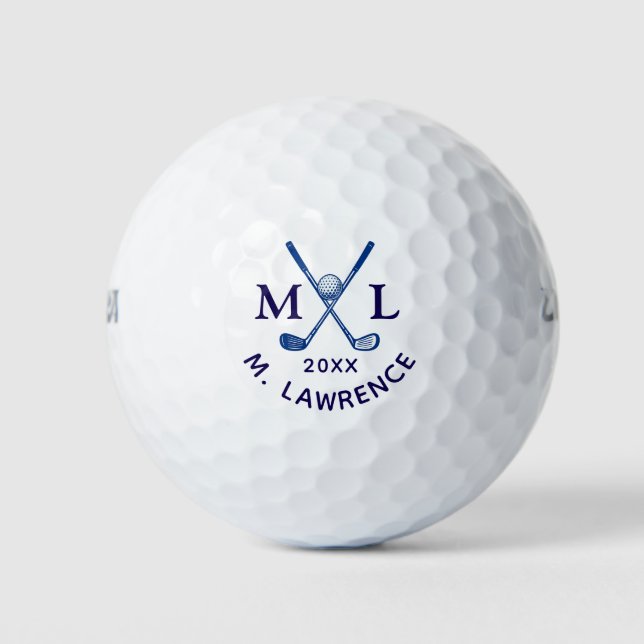 Personalized Golfers Name Crossed Clubs Golf Balls (Front)