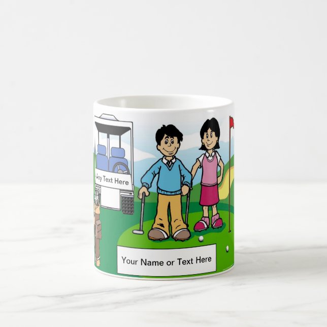 Personalized Golfing Friends - Couple Cartoon Coffee Mug (Center)