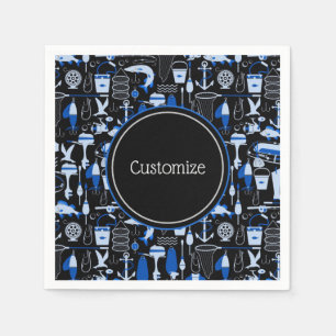 Personalized Gone Fishing Blue Pattern Napkin