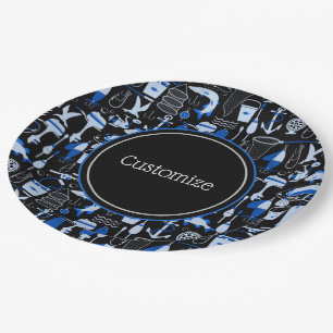 Personalized Gone Fishing Blue Pattern Paper Plate