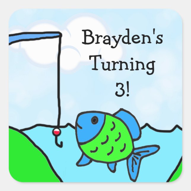 Personalized Gone Fishing Boy's Birthday Stickers (Front)