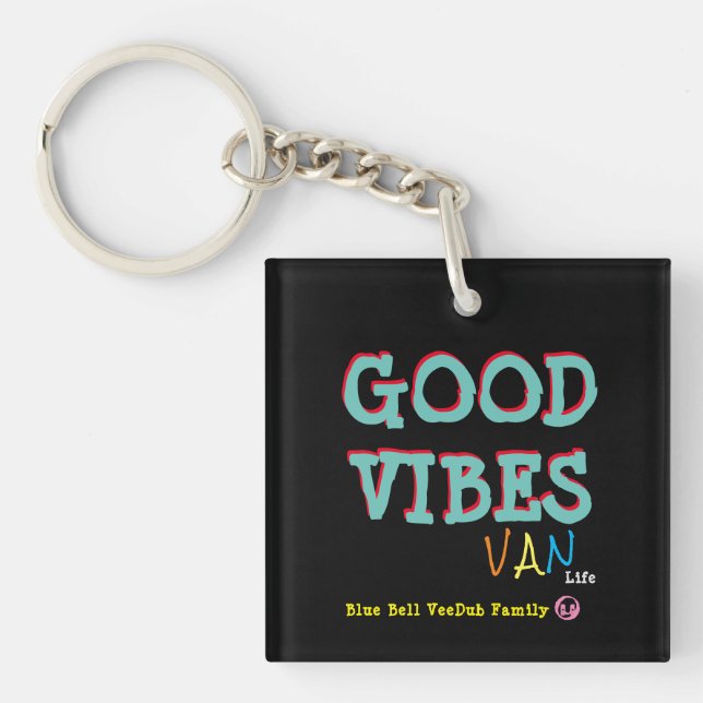 Personalized Good Vibes Van Life Camper Van Keychain (Front)