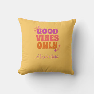 Personalized Good Vibes Yellow Throw Pillow