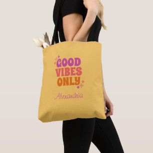 Personalized Good Vibes Yellow Tote Bag