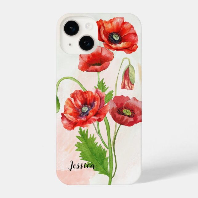 Personalized Gorgeious Watercolour Poppies Print  iPhone Case (Back)