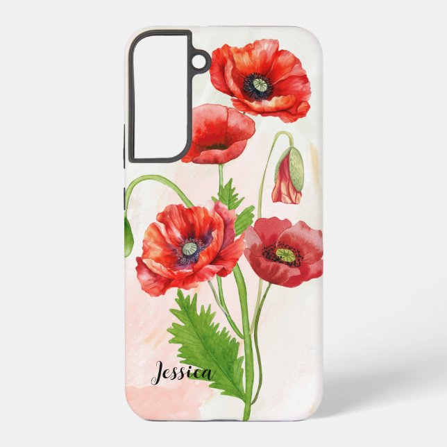 Personalized Gorgeious Watercolour Poppies Print  Samsung Galaxy S22+ Case (Back)