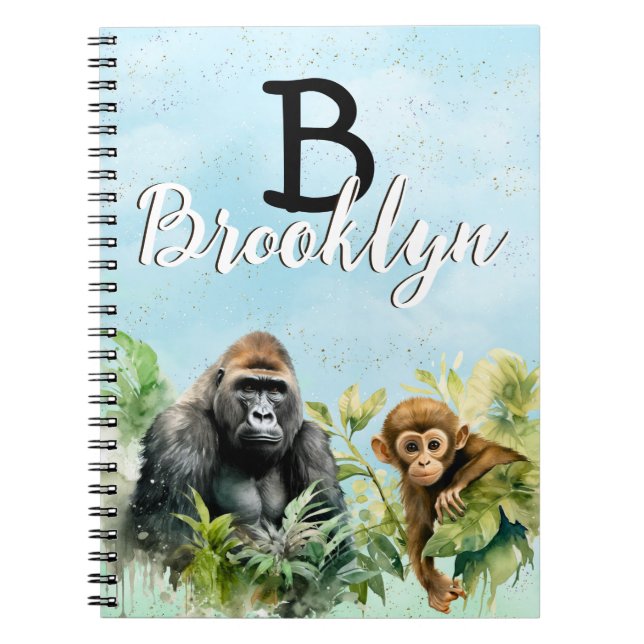 Personalized Gorilla Chimpanzee Jungle Monogram Notebook (Front)