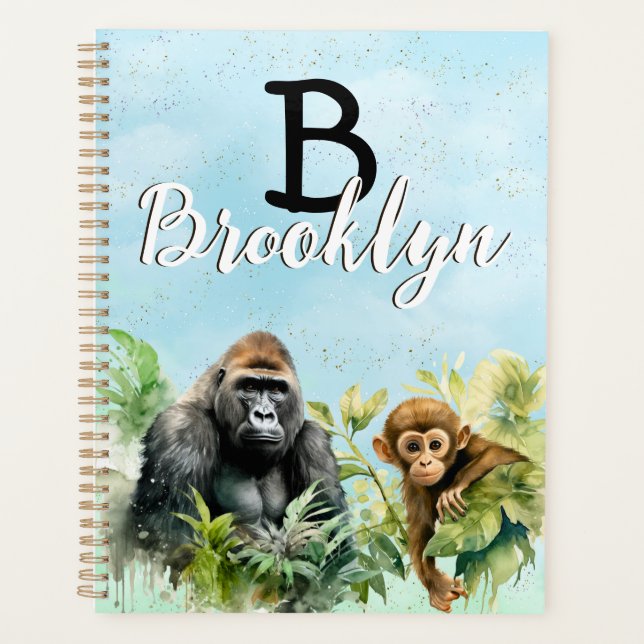 Personalized Gorilla Chimpanzee Jungle Monogram Planner (Front)