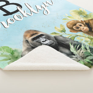 Personalized Gorilla Chimpanzee Jungle Monogram Sherpa Blanket