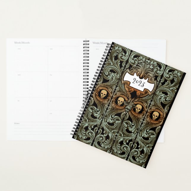 Personalized Goth Green Ornament & Skull Planner (Display)