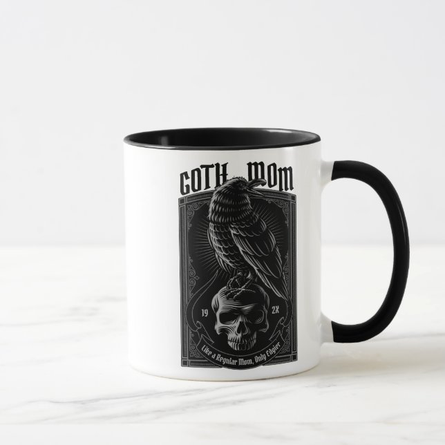 Personalized Goth Mom, Raven & Skull Mug (Right)