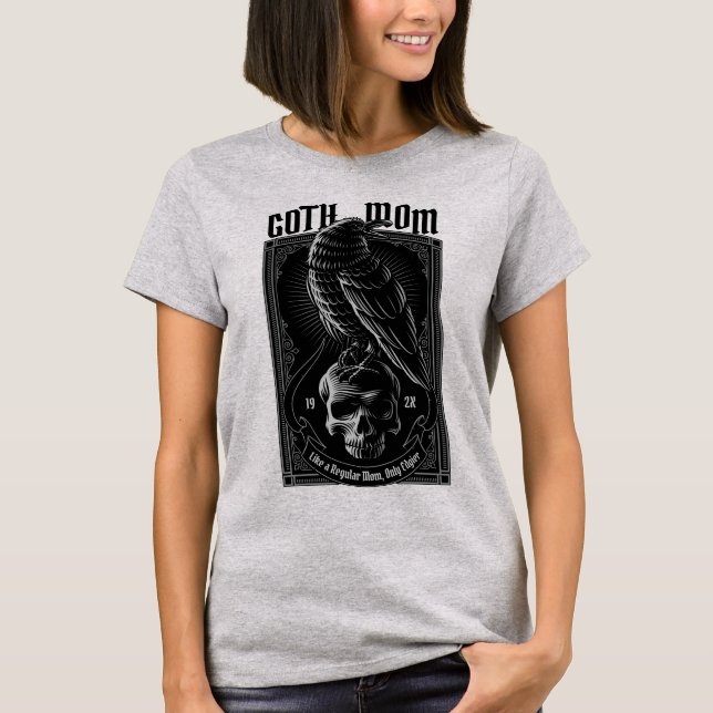 Personalized Goth Mom, Raven & Skull T-Shirt (Front)