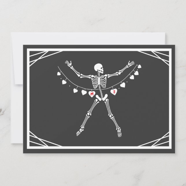 Personalized Goth Skeleton with Hearts  Holiday Card (Front)