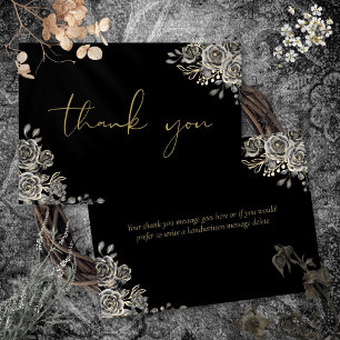 Personalized Gothic Black And Gold Script Thank You Card