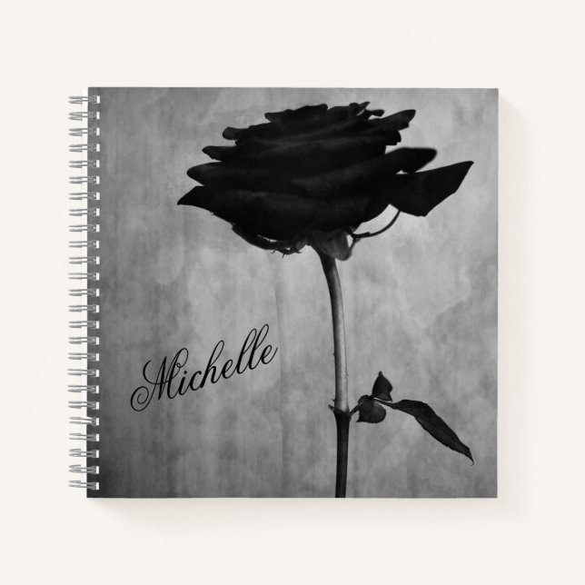 Personalized Gothic Black Rose Notebook (Front)