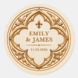 Personalized Gothic Cathedral Wedding Classic Round Sticker