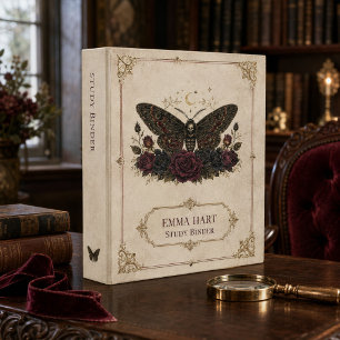 Personalized Gothic Moth Roses Dark Academia Binder