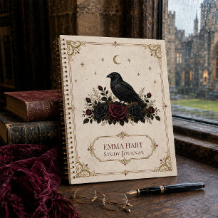Personalized Gothic Raven Roses Dark Academia Notebook