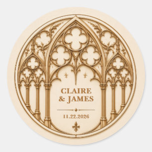 Personalized Gothic Revival Cathedral Wedding Classic Round Sticker