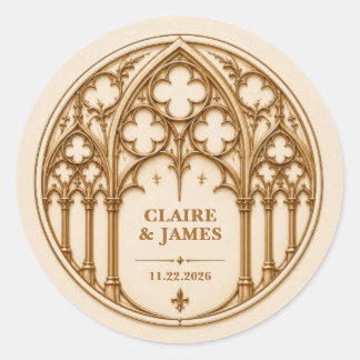 Personalized Gothic Revival Cathedral Wedding Classic Round Sticker