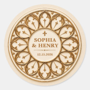 Personalized Gothic Rose Window Wedding Classic Round Sticker