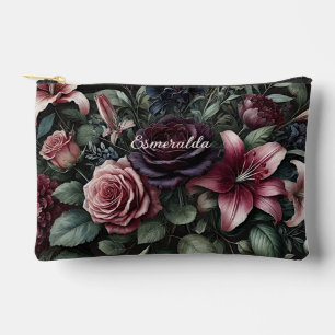 Personalized Gothic Roses Floral Cosmetic Makeup Accessory Pouch