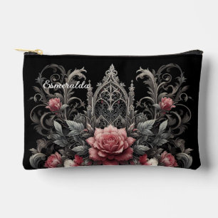 Personalized Gothic Roses Floral Cosmetic Makeup Accessory Pouch