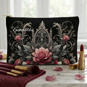 Personalized Gothic Roses Floral Cosmetic Makeup Accessory Pouch
