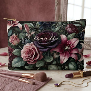 Personalized Gothic Roses Floral Cosmetic Makeup Accessory Pouch