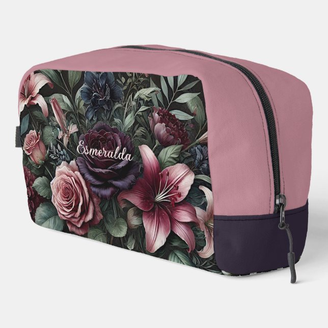 Personalized Gothic Roses Floral Travel Makeup Bag (Right Corner)